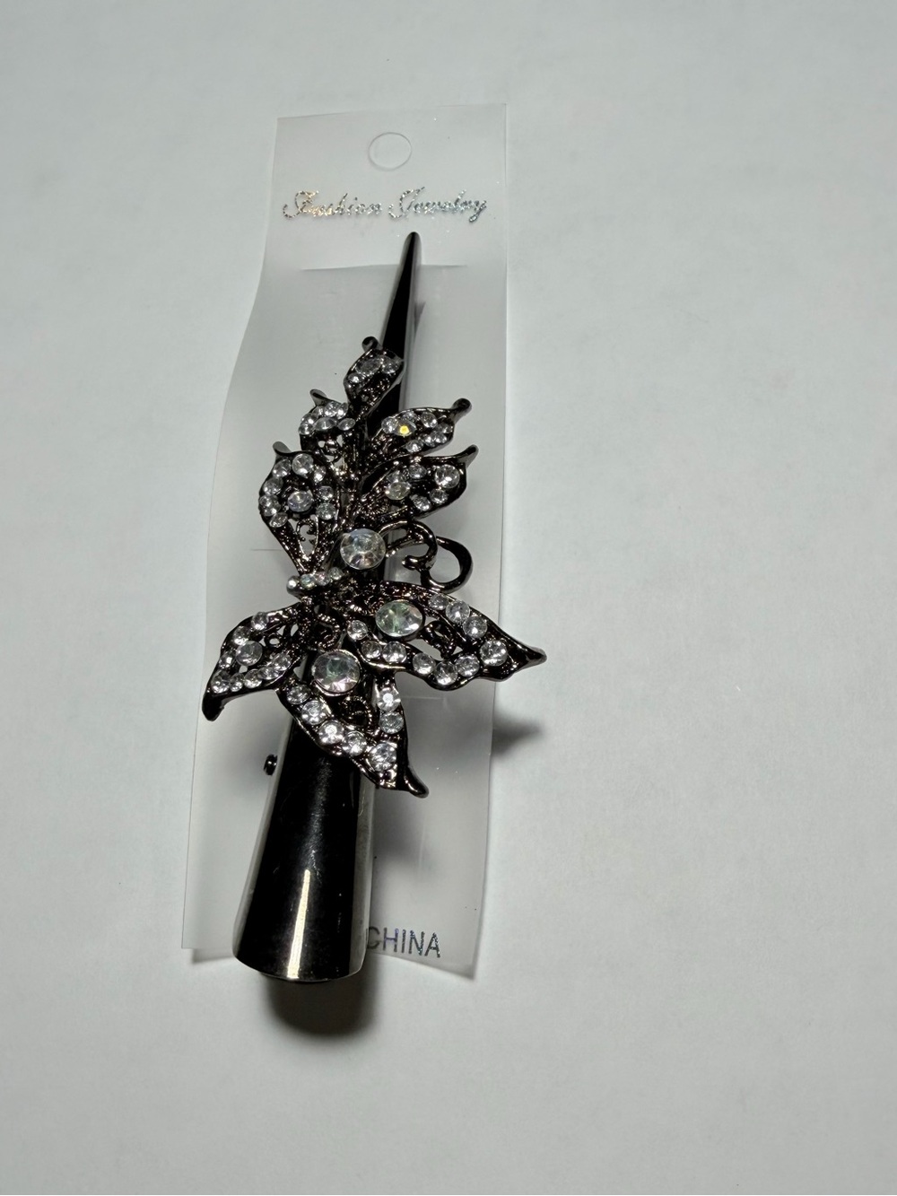 Fashion Jewelry Black and Clear Crystal Floral Hair Pin